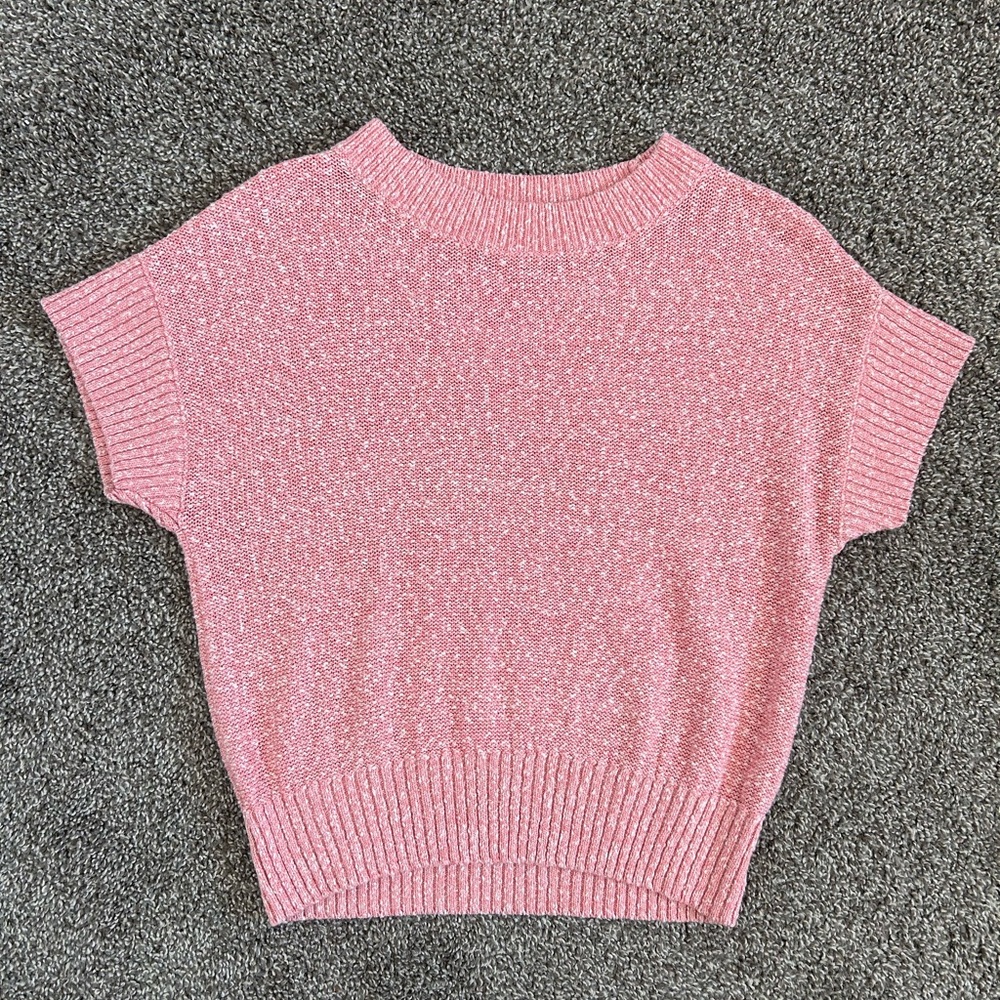 LOFT Pink Short-Sleeve Crewneck Sweater